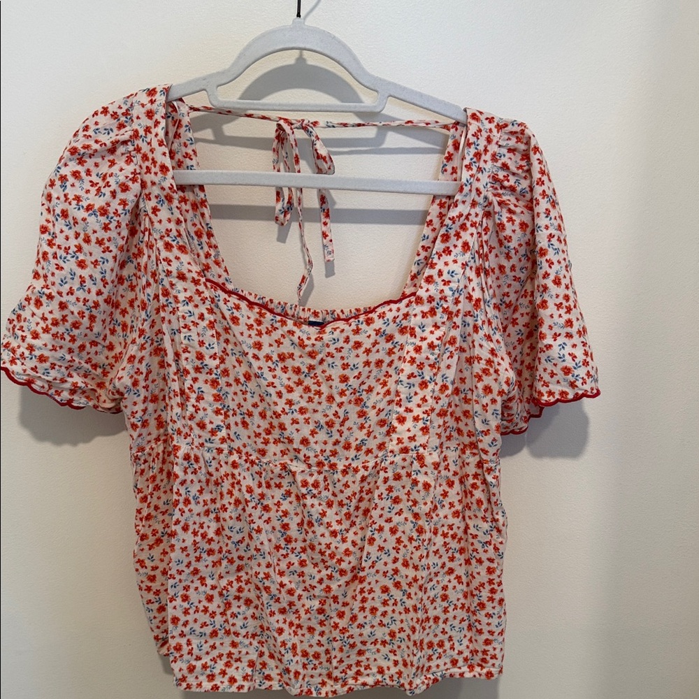 Old Navy Red and White Floral Blouse